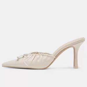 Escarpins à talons fins <span class=keywords><strong>pour</strong></span> femmes 8 cm Bout pointu Volants Dentelle supérieure Design <span class=keywords><strong>Semelle</strong></span> dure Chaussures d'été Hauteur croissante - Product Image 2