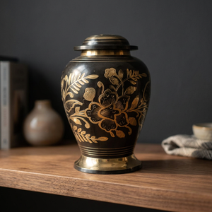 Urne funéraire en laiton noir pour animaux de compagnie, cercueil commémoratif floral, urne cinéraire personnalisée, écologique et personnalisable pour l'inhumation d'animaux adultes - Product Image 1