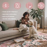 Rosa Botanischer Vintage Orientalischer Boho Tiger-Print Waschbarer Rutschfester Niedrigfloriger Teppich für Wohnzimmer Schlafzimmer Studentenwohnheim Heimdekoration