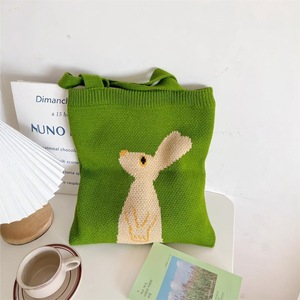 New Cute Cartoon Rabbit Knit Shoulder Bag Ladies <b>Sweet</b> Color Contrast Yarn Woven Tote Bag Trendy Casual Daily Handbag For Girls - Product Image 4