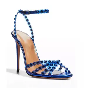 Custom high heels jelly diamante sandálias stiletto redondo toe sandálias de salto alto para as mulheres