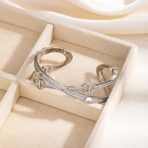 European American Style Cross Opening Diamond Encrusted <b>Bracelet</b> Gold Silver Plated <b>Copper</b> Geometry Gift Jewelry - Product Image 2
