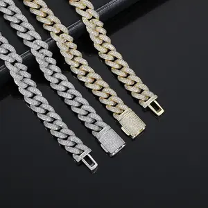 10mm glacé CZ Zircon cubique zircone plaqué or laiton cuivre Hip Hop bijoux cubain chaîne lien collier pour hommes femmes