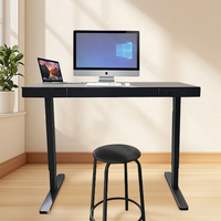 Bureau de travail intelligent électrique multifonctionnel avec plateau en verre réglable, tiroir dissimulé, noir 1200*600