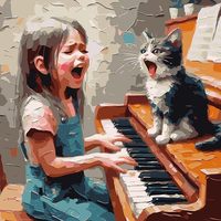 Kit de peinture par numéros Songwoo : Fille jouant du piano avec chat – Toile à peindre par numéros pour débutants