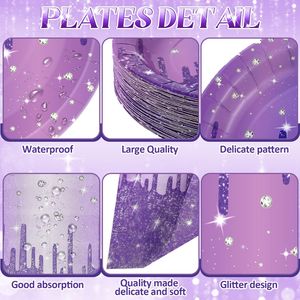 Purple Glitter Diamond Paper <b>Plates</b> Cups Napkins Cutlery Set Wedding Birthday Party Supplies <b>Disposable</b> Tableware Kit - Product Image 3