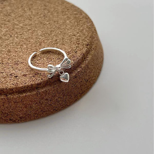 S925 Sterling Silver Bowknot <b>Ring</b> With Heart Charm <b>Open</b> Design For Women Index Finger Jewelry Everyday Wear - Product Image 4