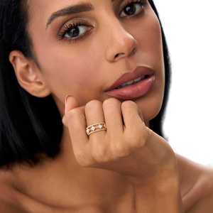 Cincin Minimalis Perak 925 Potongan Bulat Motif Semanggi Ganda, Cincin Berlapis Emas Khusus Wanita - Product Image 6