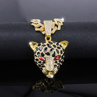 Chaîne cubaine unisexe tendance style punk cool hip-hop européen et américain, avec pendentif tête de léopard imposant et dominant en diamant, en alliage doré
