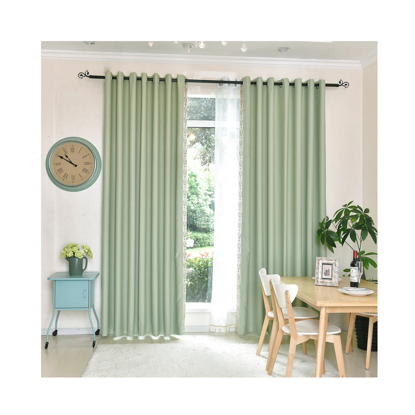 Factory Price Customized Color Green Fabric Curtain Blackout Curtains