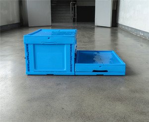 LAND Folding Plastic Storage Box Collapsible Crate With Lid Plastic Vented Crate Foldable Container Plastic Storage Box