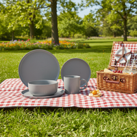 Service de table en grès Guangda, ensemble moderne en céramique grise, assiette, bol, tasse |   Lave-vaisselle pour usage domestique, compatible micro-ondes, étanche