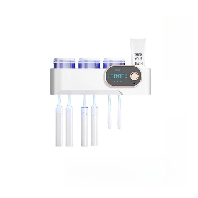 Nieuwste 2023 Zonne-Energie Muur Oplaadbare Tandpasta Dispenser 3 Kopjes Uvc Tandenborstel Houder Sterilisator Desinfector