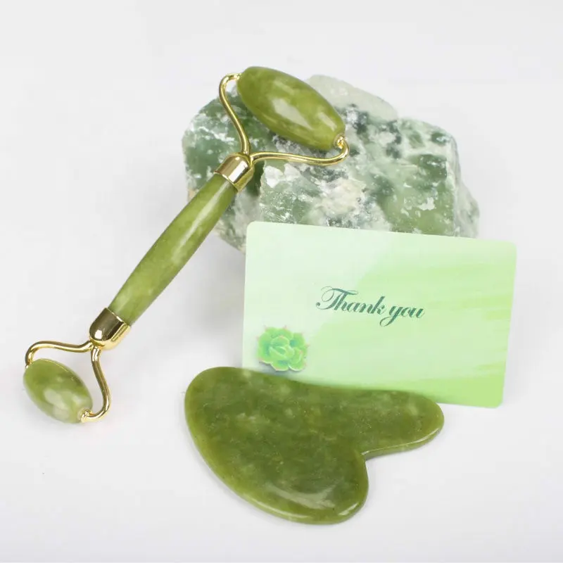 100% genuine natural nephrite anti aging massage custom facial green jade face stone ball roller and guasha massager set