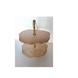 Soporte de resina para pastel de 2 niveles, soporte para servir pasteles con base de mármol natural chapado en oro para decoración de bodas y fiestas - Product Image 1