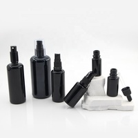 Ensemble de flacons cosmétiques en verre noir, pompe à lotion, compte-gouttes, vaporisateur, bouchon, contenants vides rechargeables pour soins de la peau, vente en gros, logo personnalisé