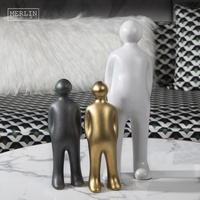Merlin Living Décoration d'intérieur moderne nordique Ornement humain en céramique blanche avec décoration dorée Accessoire de design de bureau