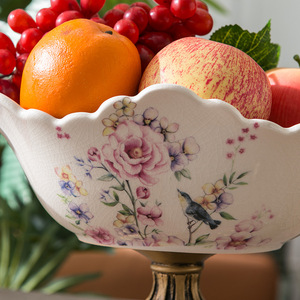 Décoration d'intérieur Assiettes à fruits en céramique vintage avec support doré Panier à fruits en <span class=keywords><strong>porcelaine</strong></span> à fleurs pour mariage - Product Image 2