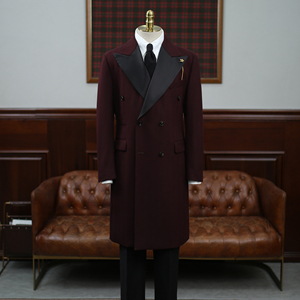Manteau de smoking rouge en angora pour homme, croisé, à revers en satin, long, pour soirée de gala, qualité supérieure - Product Image 1