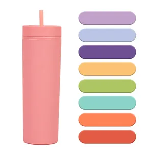 16oz Reusable Plastic Straw Cup Frosted Water Bottle Large Capacity Plastic Mug Plastic Tumbler Cups