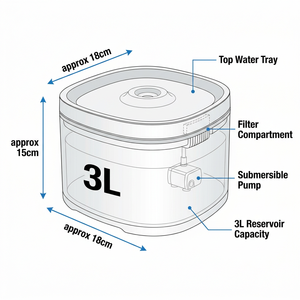 Fontaine à eau automatique pour animaux de compagnie 3L, ultra silencieuse, distributeur d'eau pour chat, fontaine à eau intelligente pour animaux de compagnie, capacité de 3L avec filtration multi-étapes - Product Image 6