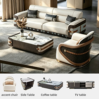 Ensemble de canapés 1+2+3, meubles de luxe pour salon, canapé pour club-house, style italien, cuir véritable, finition laquée piano