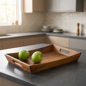 Plateau de service en bois avec poignée, finition laquée, pour contact alimentaire, usage résidentiel - Product Image 1