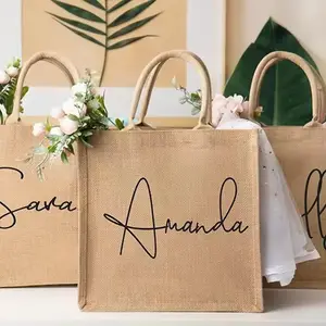 Sacolas Hessian naturais personalizadas para compras, sacolas de praia para Jute Gunny, sacola ecológica de serapilheira em branco, sacola para compras, fabricantes