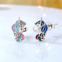 Boucles d'oreilles clous QX licorne émaillée colorée pour femme, en argent sterling 925, mignonnes, fantaisie, animales, vente en gros, personnalisables
