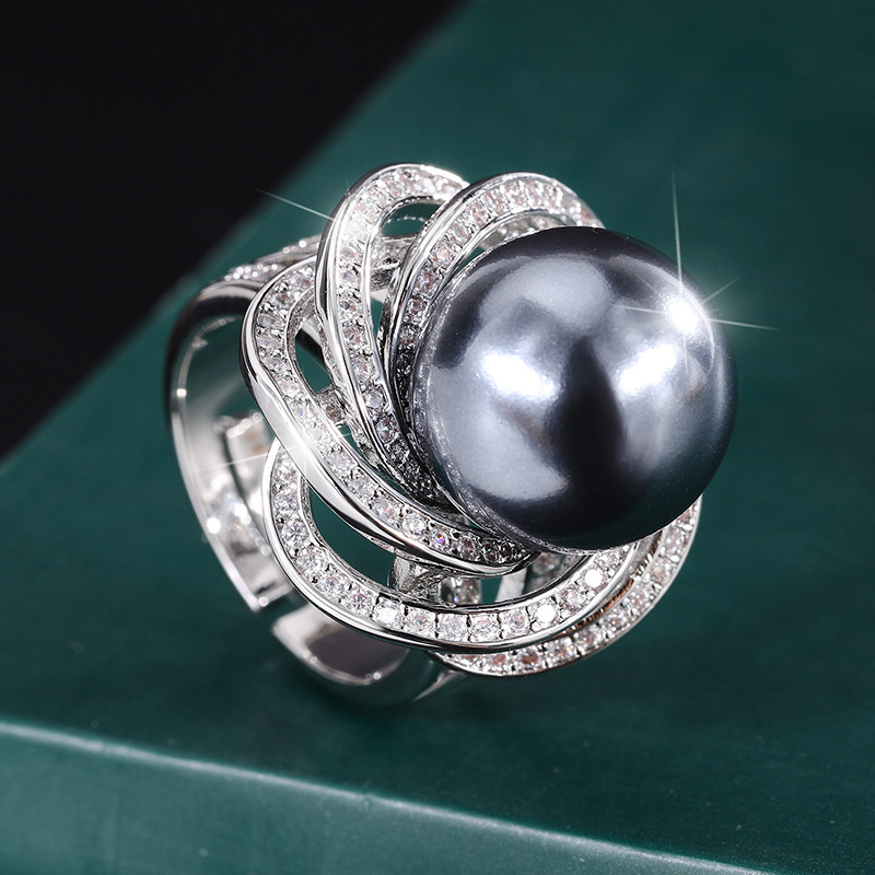 Bague perle gris platine