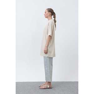 Camiseta larga holgada de punto para mujer Mango, manga regular, color beige 40009TSH - Product Image 2