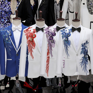 Glanzende Lange Mouwen Bloemen Pailletten Mannelijke Jas Pakken Jas Broek Plus Size Podium Club Feest Prom Bruiloft Blazers Outfit - Product Image 3