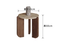 Ensemble de tables basses rondes en travertin style Wabi-Sabi du milieu du siècle, table à thé vintage en bois massif pour appartement, petit salon ou maison d'hôtes