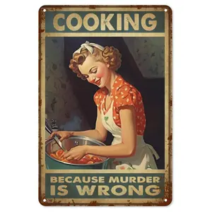 Cooking Because Murder Is Wrong Metal Tin Sign Nostalgic Chic Vintage Retro Wall Decor Art 8 X 12 Inches Plaque Tin Sign