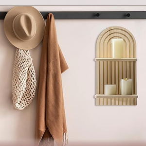 מדף אחסון מלבן כפול שכבות עשוי עץ אורן, מתלה אחסון בסגנון בוהו עץ לשימוש ביתי - Product Image 6