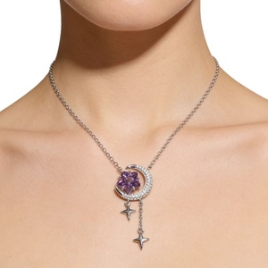 Nuevo Diseño de Alta Calidad, Collar con Colgante de Plata de Ley 925 con Amatista Natural en Bruto, Color Púrpura Estrella, para Mujer, Feng Shui - Product Image 1