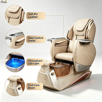 Fauteuil de pédicure moderne beige multifonctionnel électrique inclinable avec massage et bain de pieds pour salon de beauté des ongles