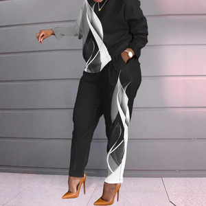 Ensemble deux pièces décontracté pour femmes, style européen et américain, automne/hiver, manches longues, <span class=keywords><strong>pantalon</strong></span> imprimé - Product Image 4