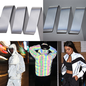 Khả năng hiển thị cao vật liệu phản quang hai mặt phản chiếu đàn hồi Polyester vải băng căng dải phản quang dễ dàng để may - Product Image 2