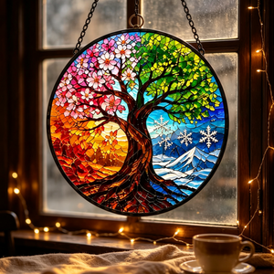 Dropshipping Personalizzato Stampa 3D Quattro Stagioni Albero della Vita Vetro Colorato Acchiappasole Ornamento Campanelli a Vento Arte da Parete Acchiappasole - Product Image 6