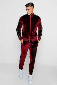 Ensemble survêtement personnalisé pour homme en velours, toucher moelleux, motif uni, sweat-shirt et pantalon de jogging avec impression personnalisée pour le printemps - Product Image 3