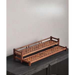 차 세트 보관 및 액세서리용 2 단 호두 슬라이스 2 단 울타리 티 트레이 우드 커피 컵 홀더 및 주최자 - Product Image 3