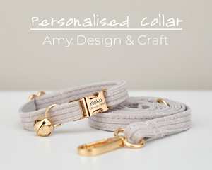 Ensemble laisse et collier en velours côtelé fait main avec nœud papillon, gris clair, pour chat et chiot, avec clochette dorée et étiquette nominative personnalisée - Product Image 4