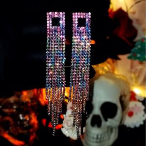 Boucles d'oreilles pendantes élégantes pour femmes Dingka, haut de gamme, avec longs pendentifs, diamants de couleur, cuivre, tendance, laiton, perle, forme de papillon exquise - Product Image 4