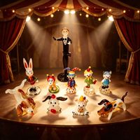 Figurines de cirque en verre faites à la main : Clown, Chien, Ours, Lapin, Artiste – Décoration de table miniature, Cadeau de collection, Ornements artisanaux