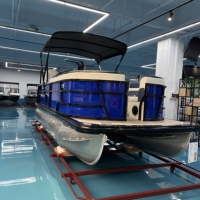 Bateau ponton de luxe en aluminium de 19 pieds, bateau de loisirs familial pour 8+1 personnes avec moteur hors-bord