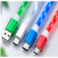 Kabel USB TPE 3in1 LED Flowing Light Braid Shielding 3A Fast Charging untuk Ponsel IPhone/Type-C/micro USB