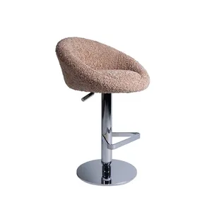 Planet Luxury Bar Stool Chair High Quality Hazelnut Boucle Upholstered Low Back Swivel Counter Stool For Export