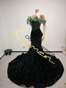 Ocstrade Nữ Nhà sản xuất thời trang ODM mujeres thanh lịch dài buổi tối ăn mặc tắt vai của phụ nữ Bodycon màu xanh lá cây buổi tối Ăn mặc - Product Image 5