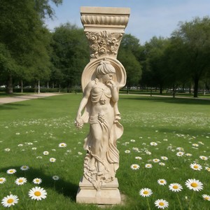 Colonne Caryatide in Marmo Beige Intagliate a Mano con Figure Femminili, Deesse delle <span class=keywords><strong>Quattro</strong></span> Stagioni, per Arredo Villa, Pilastri in Pietra Naturale - Product Image 6